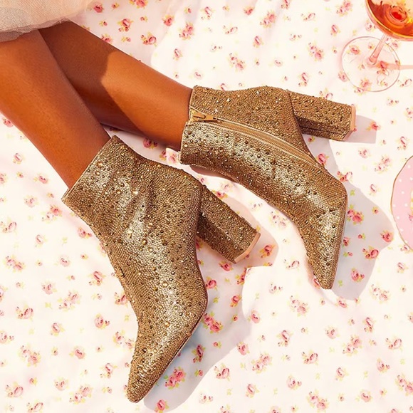 Blue by Betsey Johnson Cady Rhinestone Embellished Block Heel Booties - Picture 1 of 14